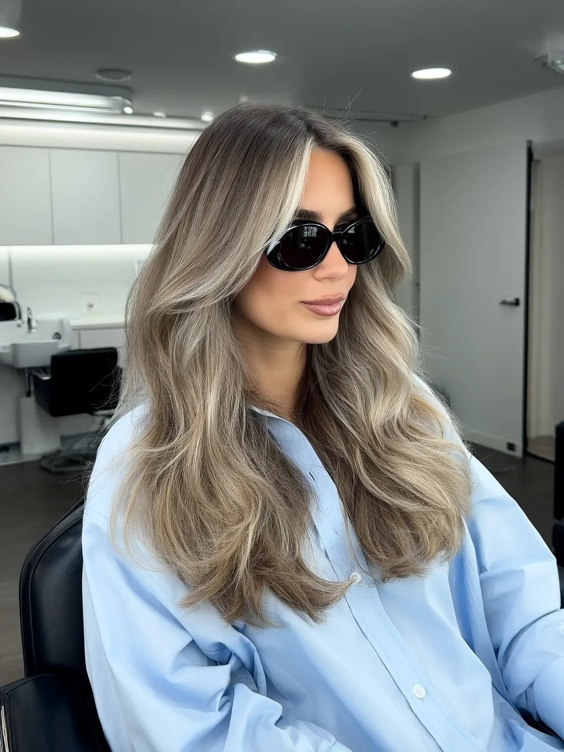 High-Volume Long Layered Ash Blonde Balayage
