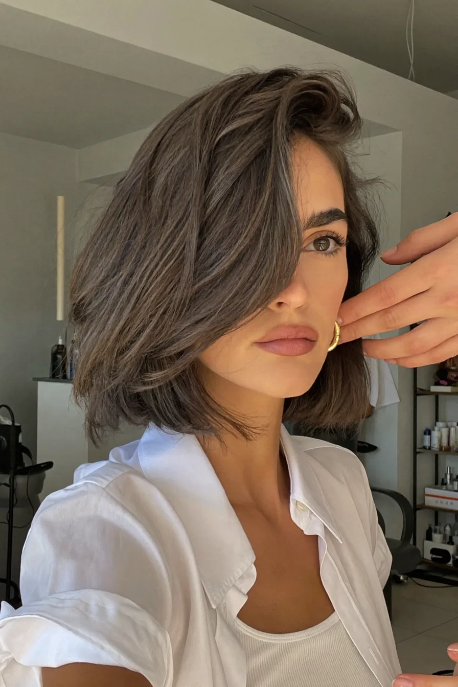 Chic Textured Chin-Length Bob with Subtle Side-Swept Bangs