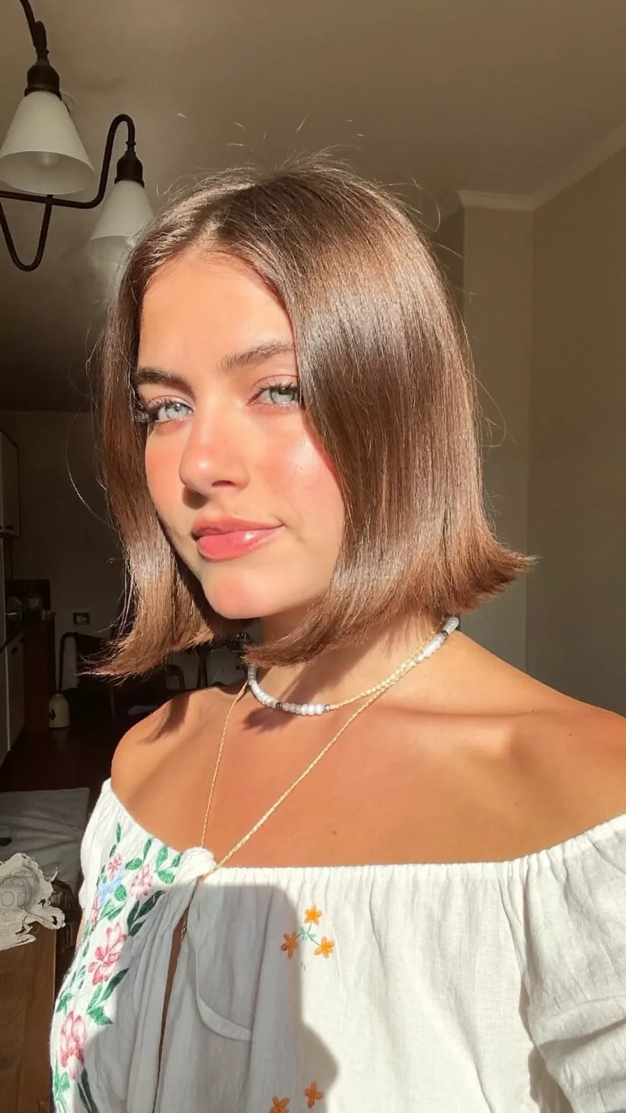 Sleek Center-Parted Chin-Length Blunt Flicked Bob