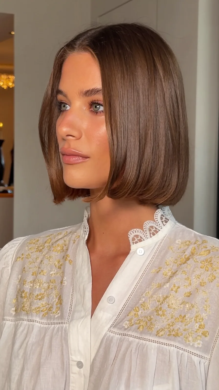 Sleek Chin-Length Blunt Bob with Center Parting