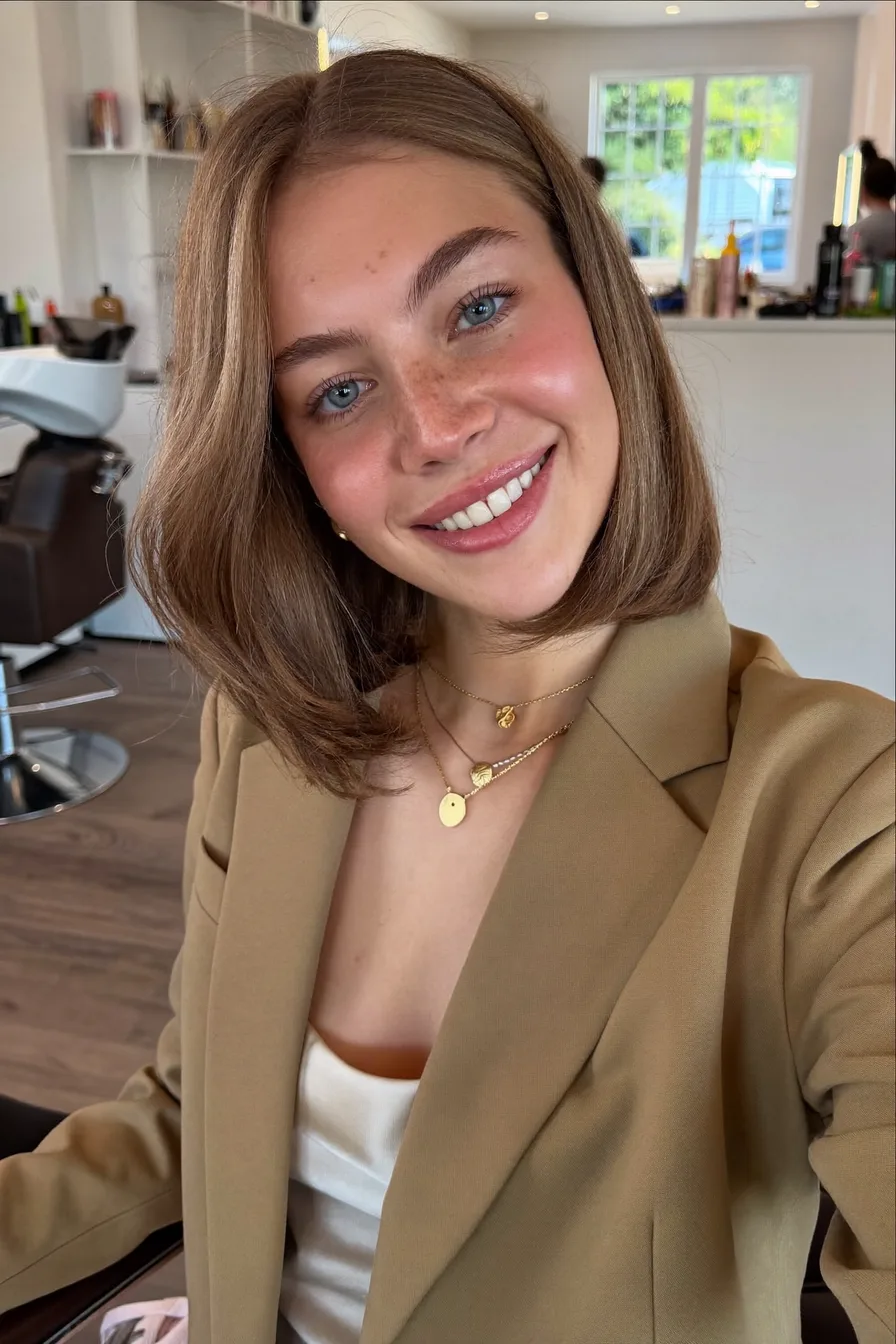 Chic Light Ash Brown Blunt Bob with Side Part