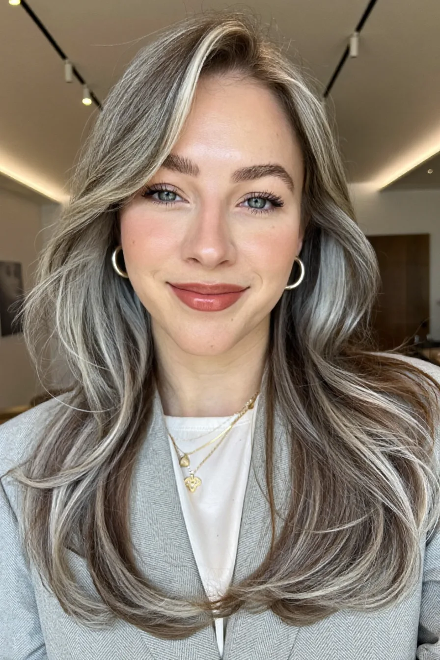 Modern Long Layered Hair with Ash Brown and Blonde Balayage