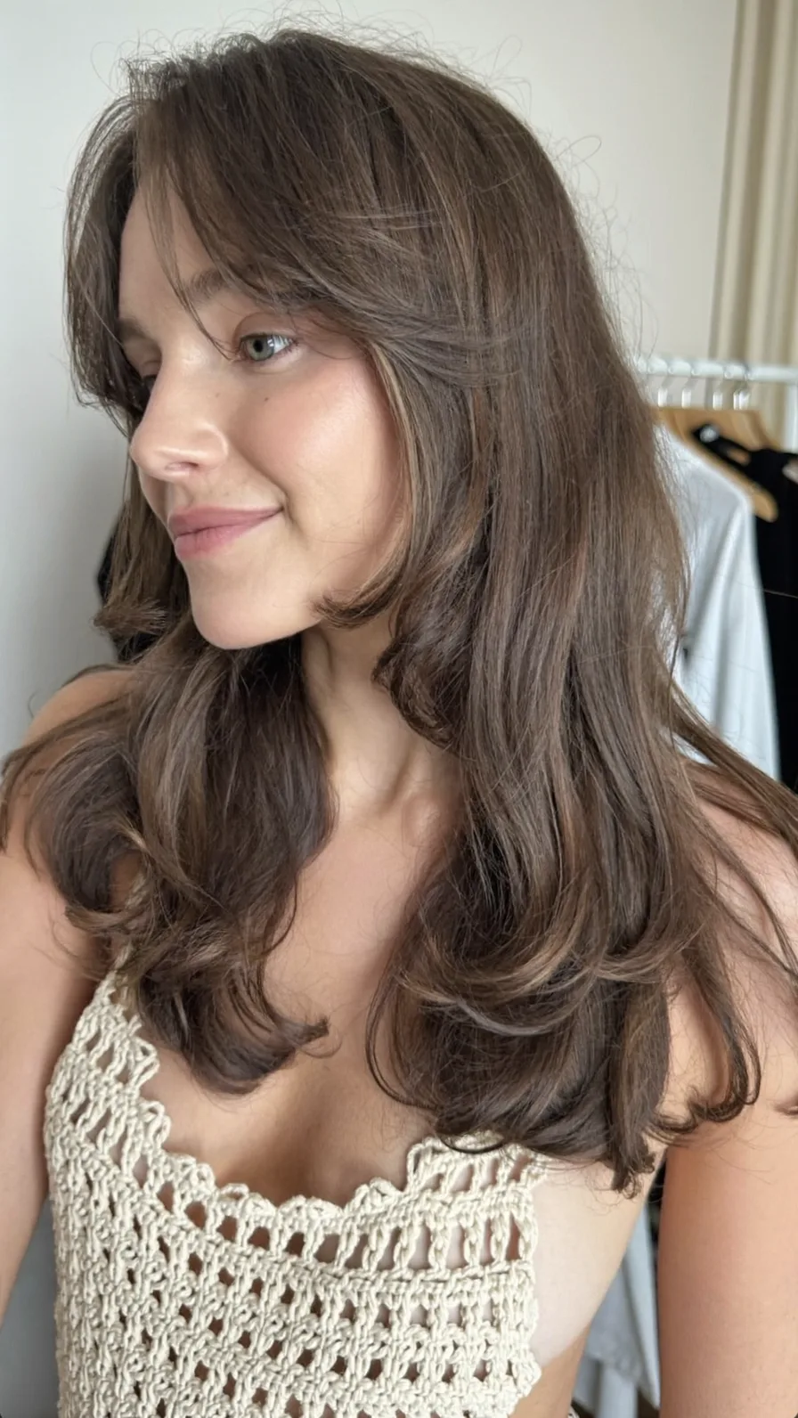 Flowing Long Layers with Center Part and Curtain Bangs