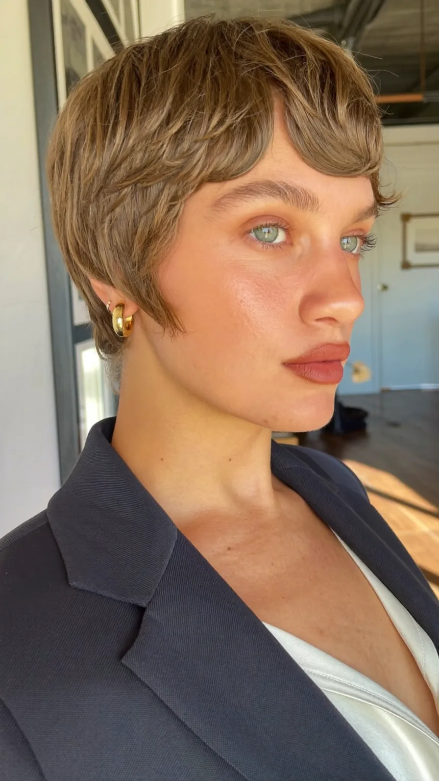 Textured Short Pixie Cut with Subtle Curtain Bangs
