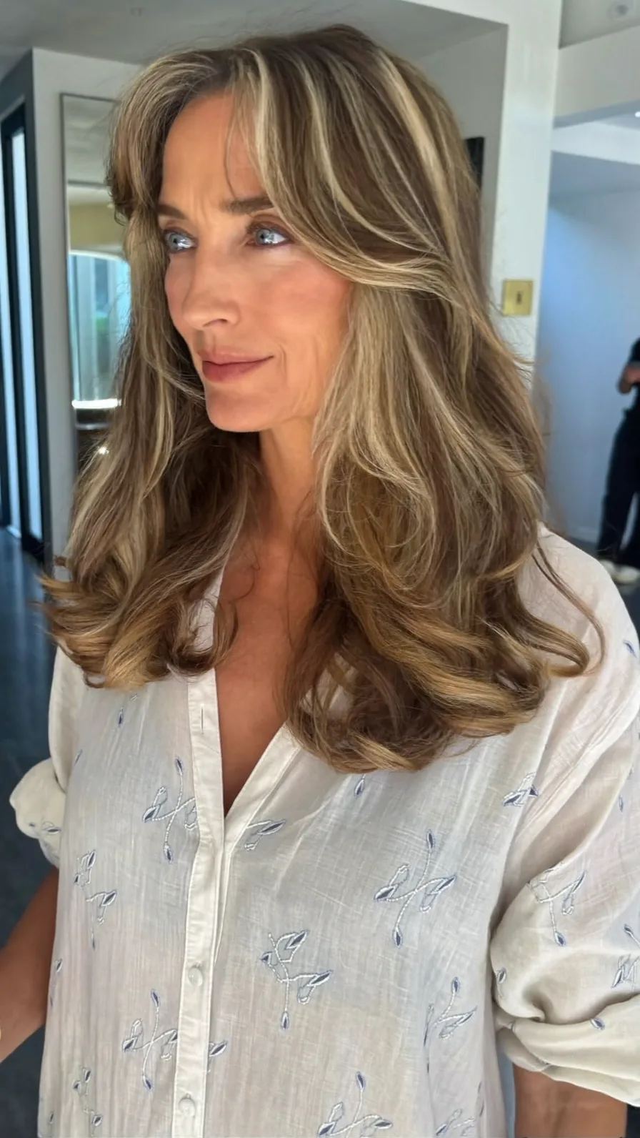 Voluminous Wavy Long Layers with Ash Honey Blonde Balayage