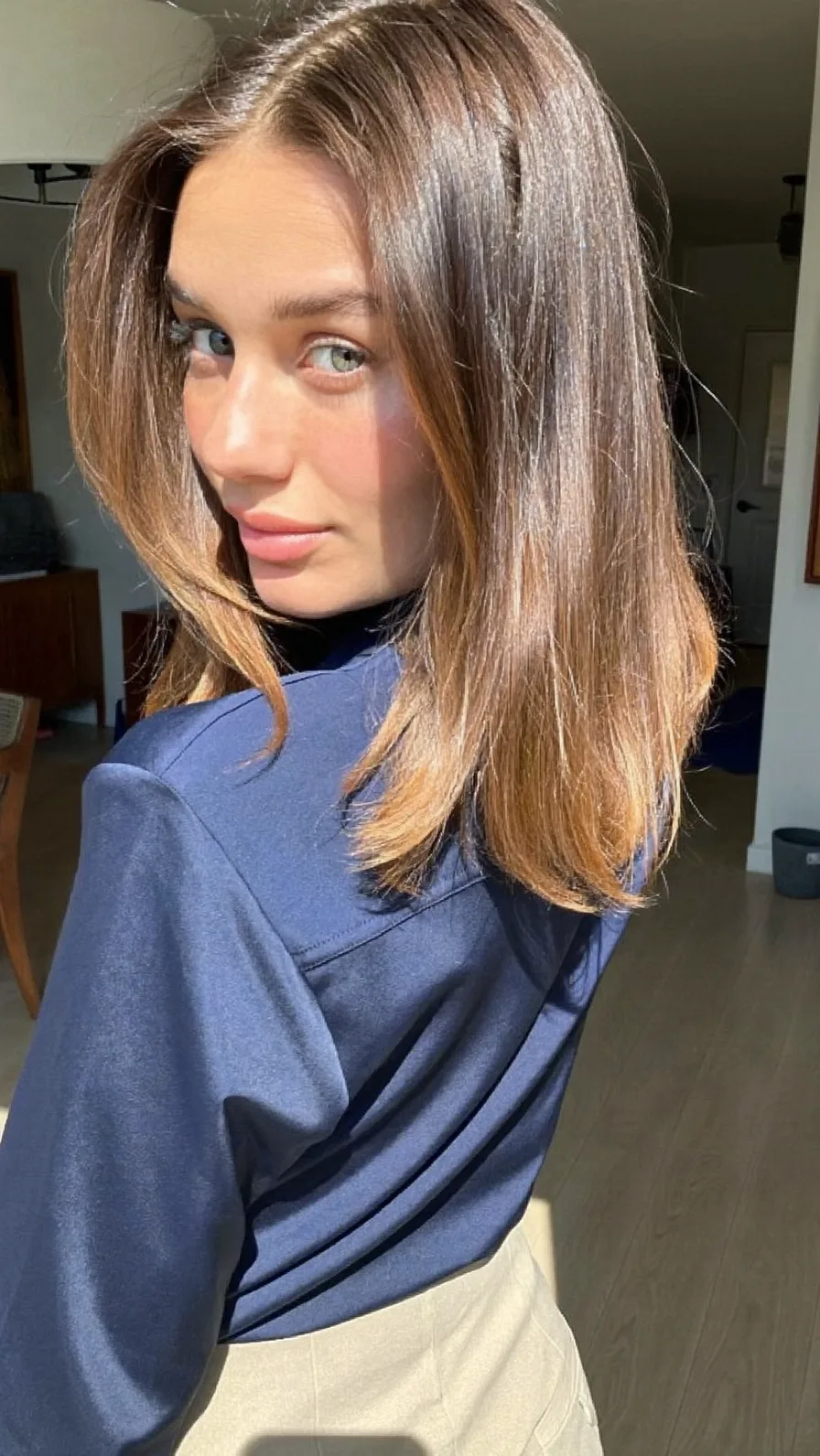 Medium Length Layered Hair with Soft Curtain Bangs