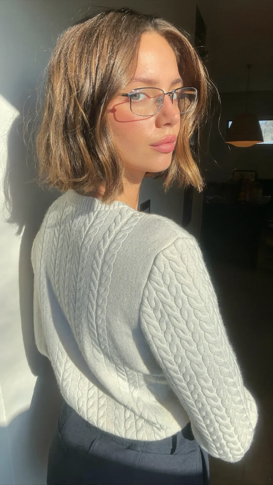Soft Textured Lob with Curtain Bangs and Multi-Dimensional Balayage