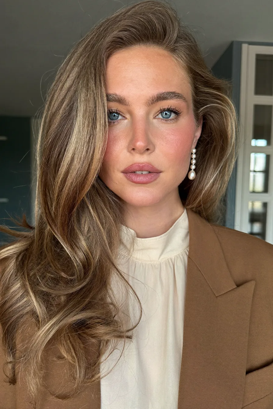 Elegant Voluminous Long Layers with Subtle Balayage Highlights