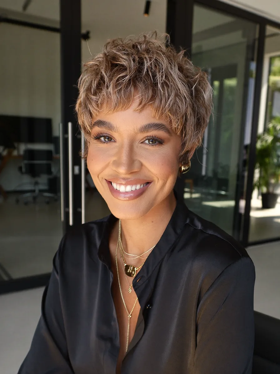 Voluminous Textured Pixie Cut with Choppy Short Bangs
