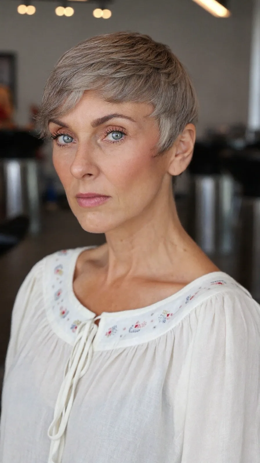 Elegant Soft Ash Gray Textured Pixie with Feathered Ends