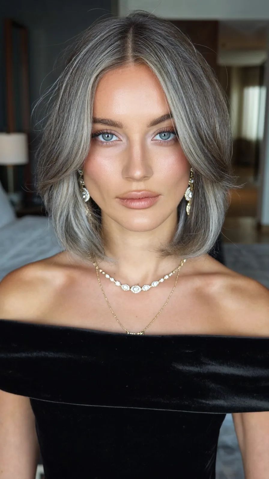 Modern Feathered Lob with Center Part and Curtain Bangs