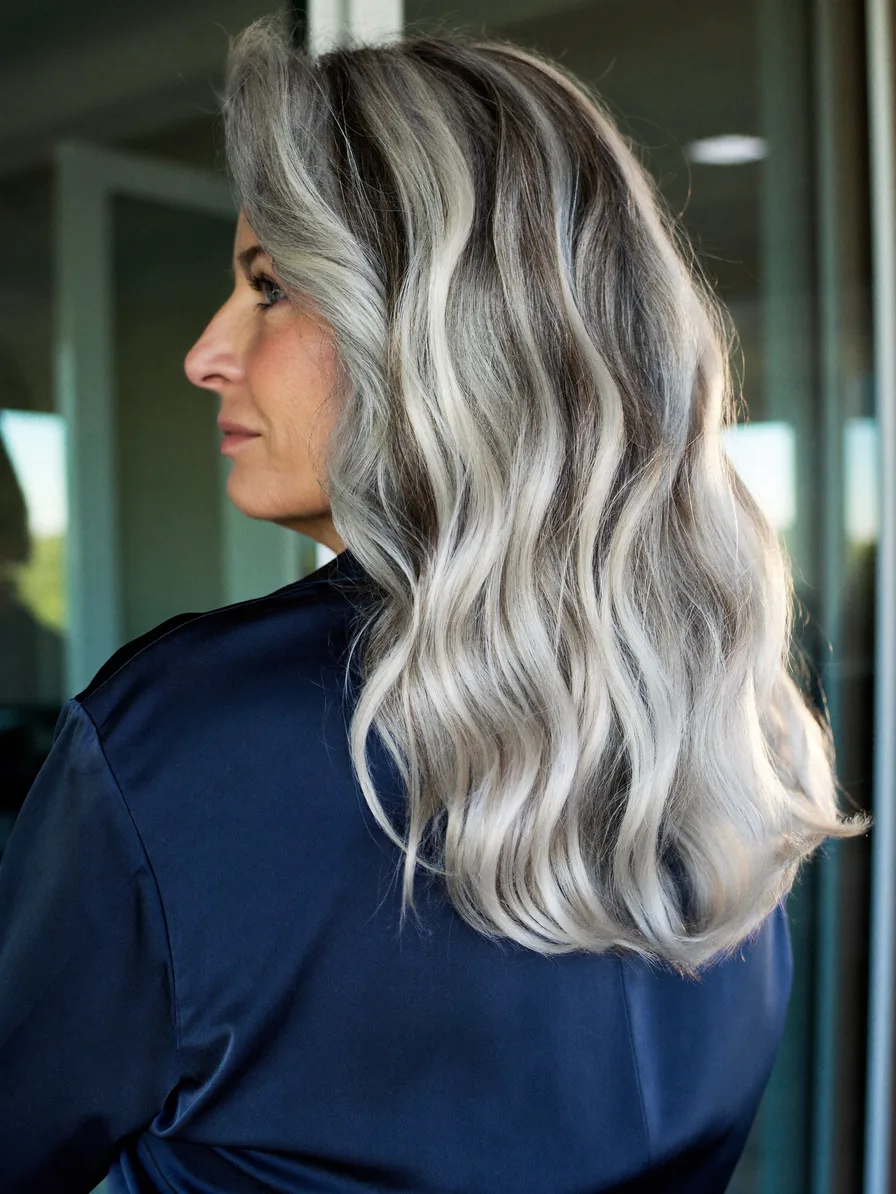 Elegant Medium-Length Ash Gray Hair with Silver Highlights