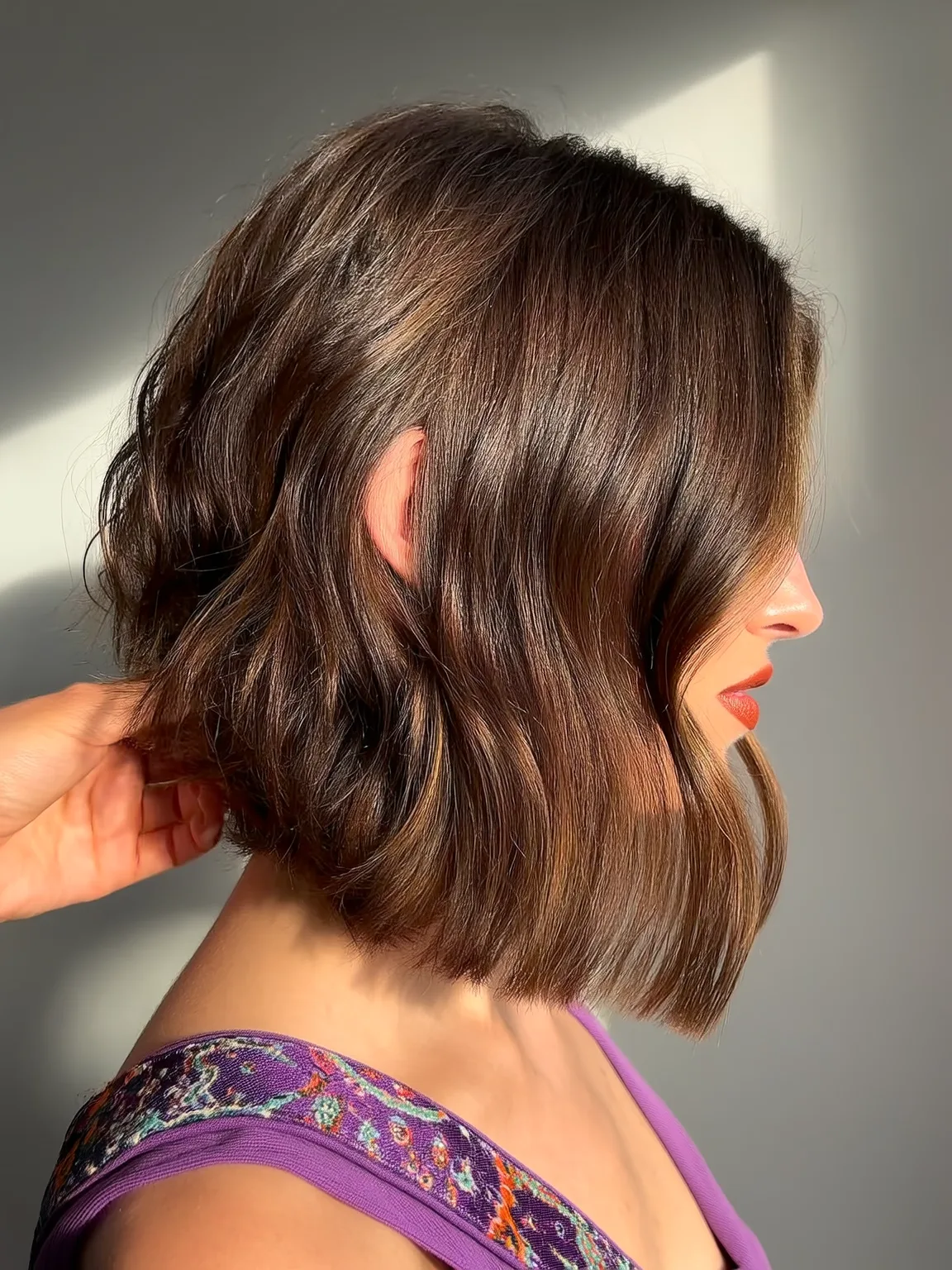 Deep Walnut Brown Wavy Chin-Length Bob