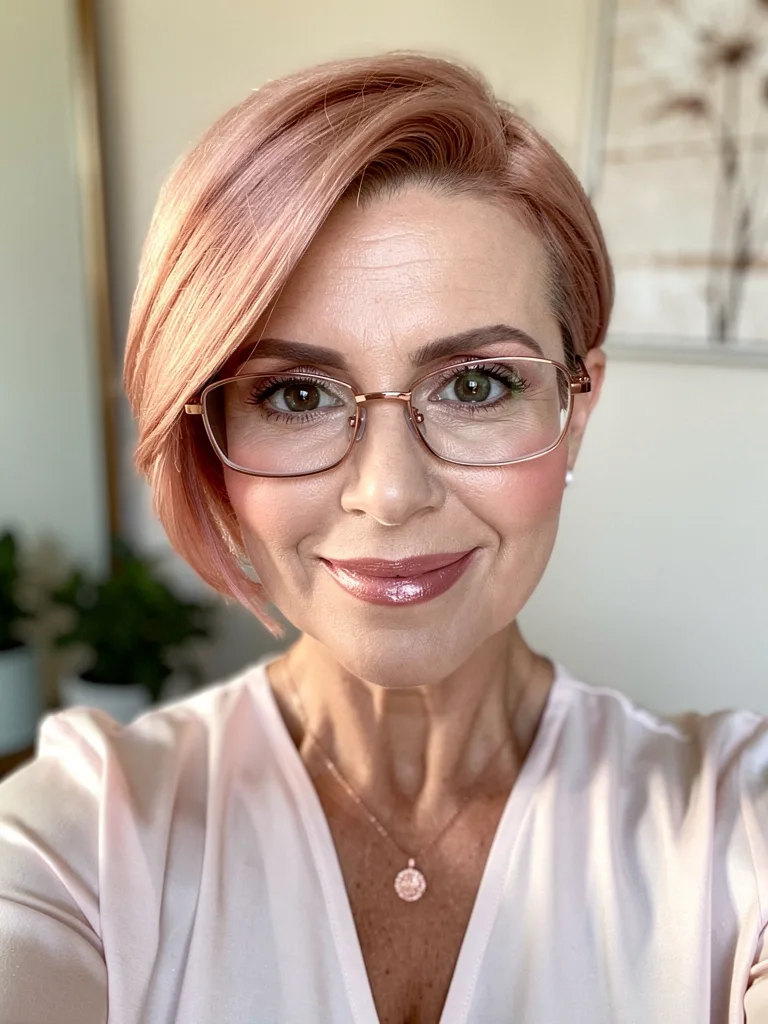 Short Rose Gold Bob with Straight Texture and Side Bangs