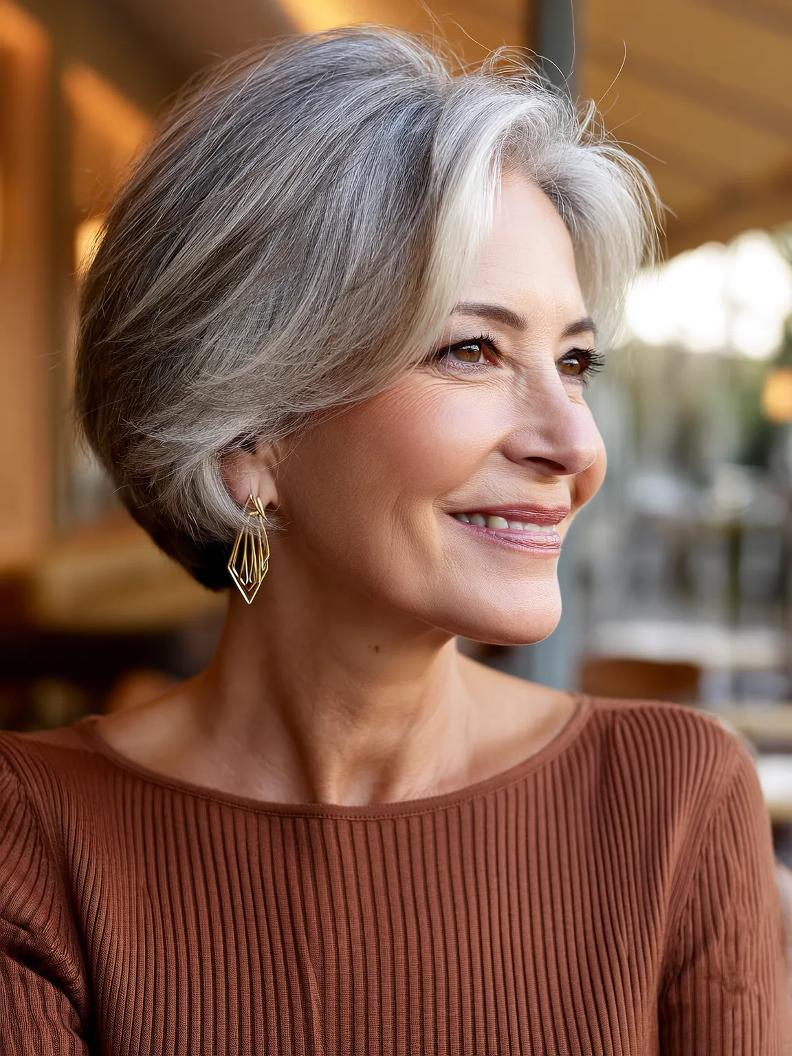Sleek Chin-Length Silver Frost Bob with Side Bangs