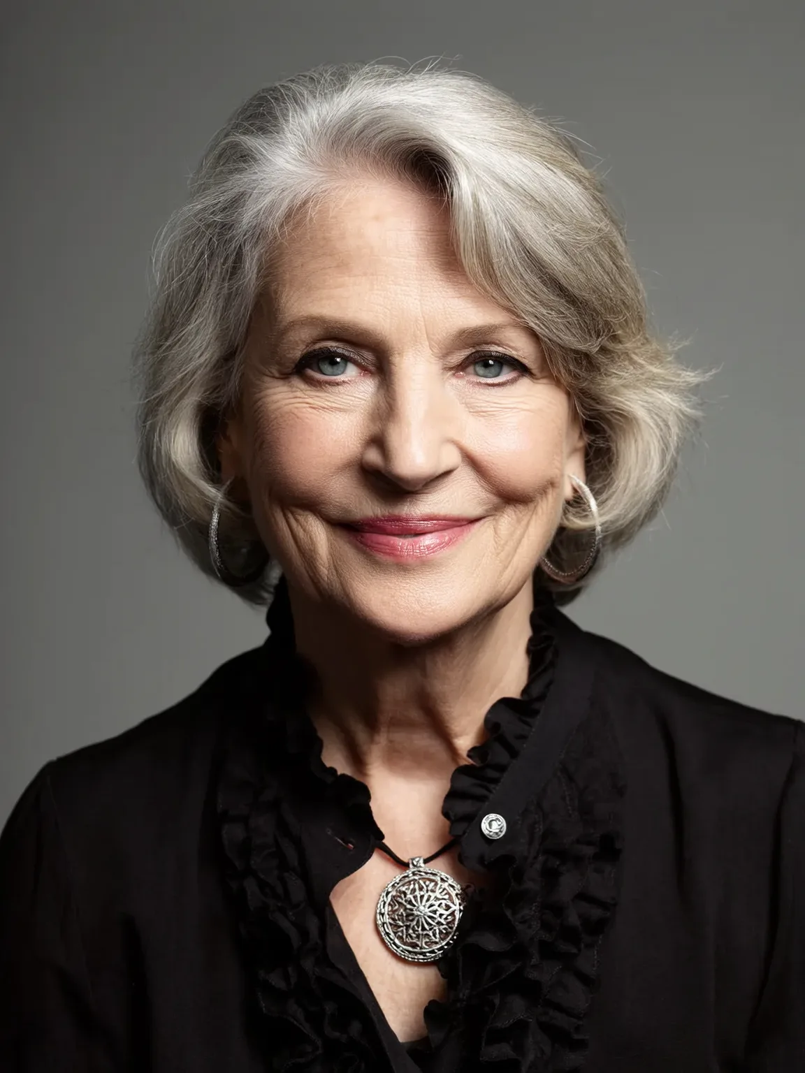Chin-Length Wavy Silver Frost Bob with Side Bangs