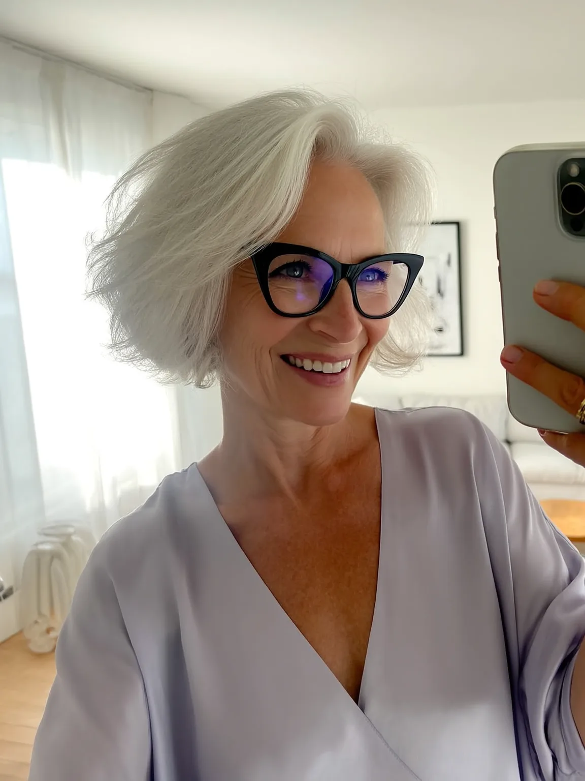 Voluminous Chin-Length Wavy Silver Frost Bob