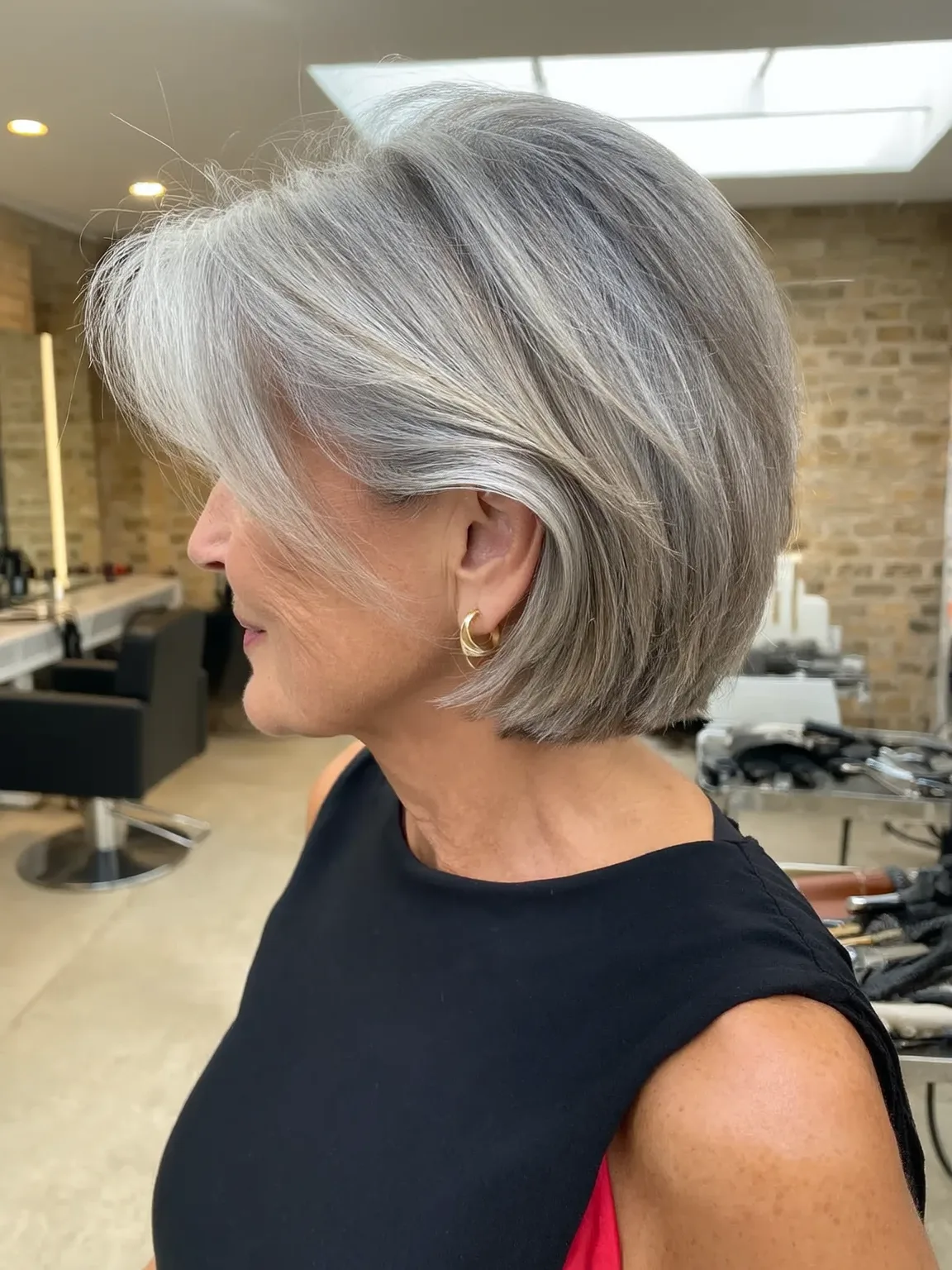 Sleek Chin-Length Silver Frost Bob with Side Bangs