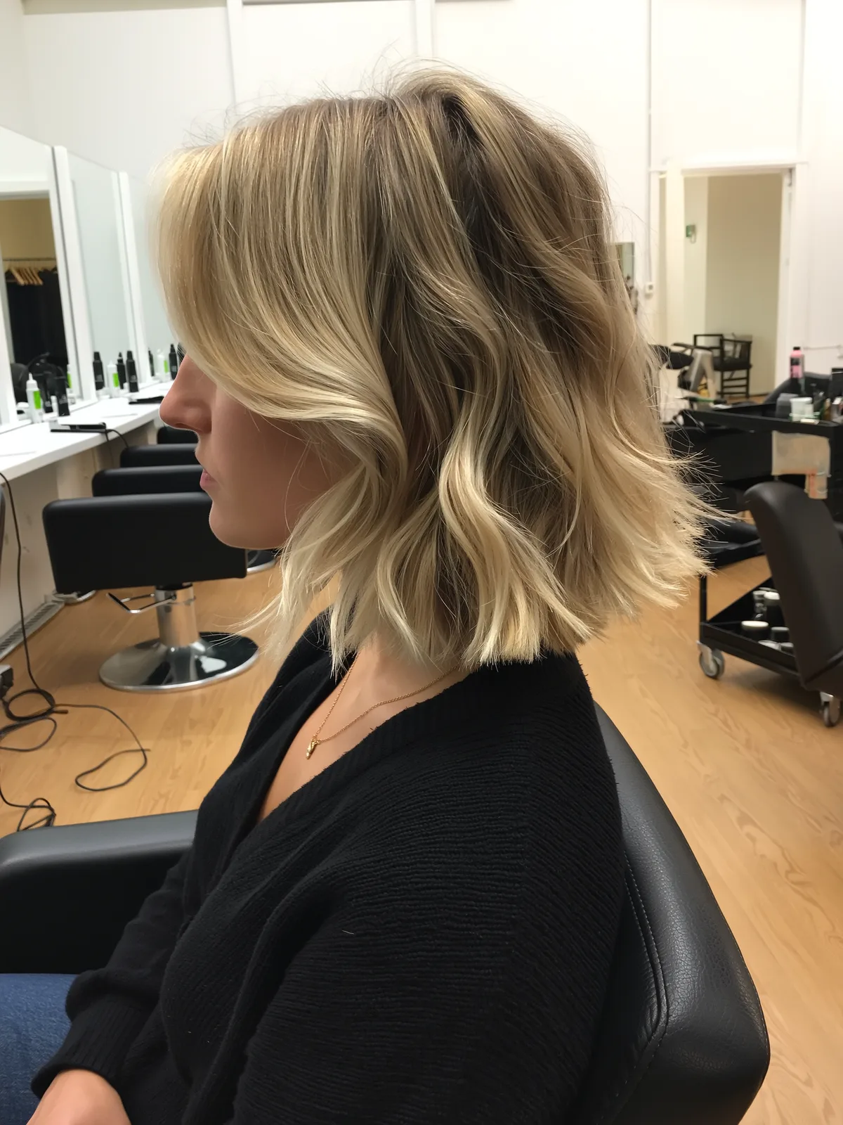 Chin-Length Sandy Blonde Wavy Lob