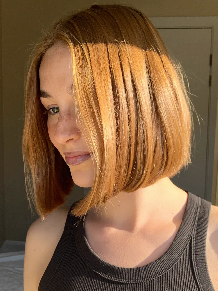 Chic Warm Copper Straight Blunt Bob Hairstyle