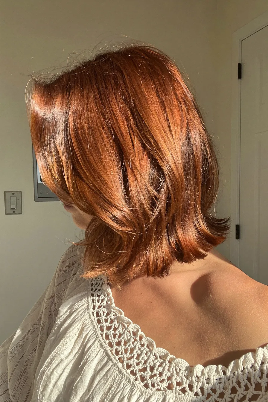 Classic Shoulder-Length Copper Bob with Flicked Ends
