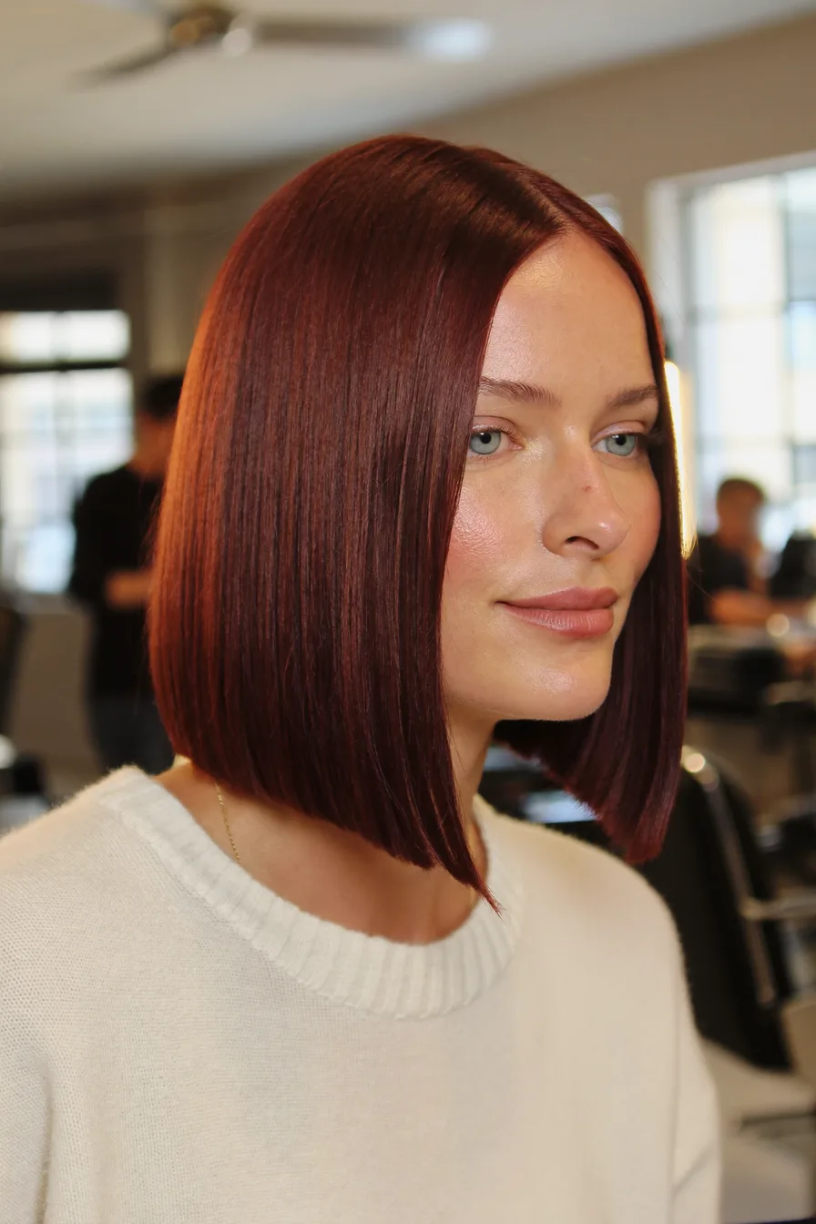 Classic Blunt Bob with Rich Auburn Brown Color