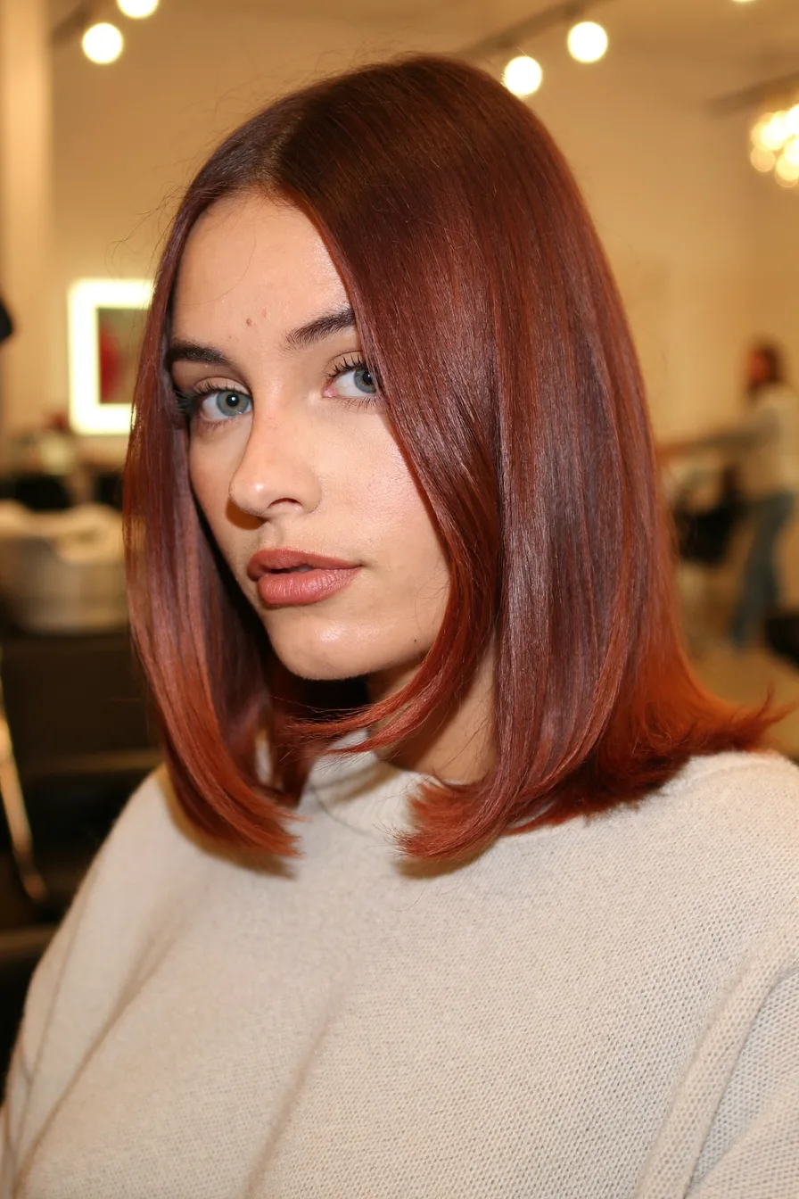 Sleek Shoulder-Length Blunt Bob with Subtle Flicked Ends