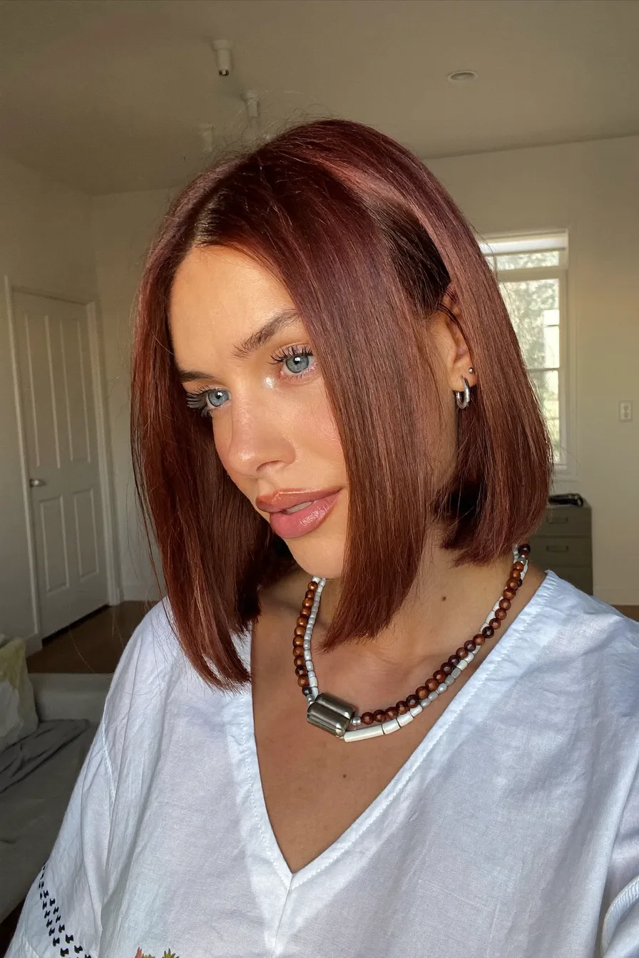 Sleek Chin-Length Blunt Bob with Center Parting