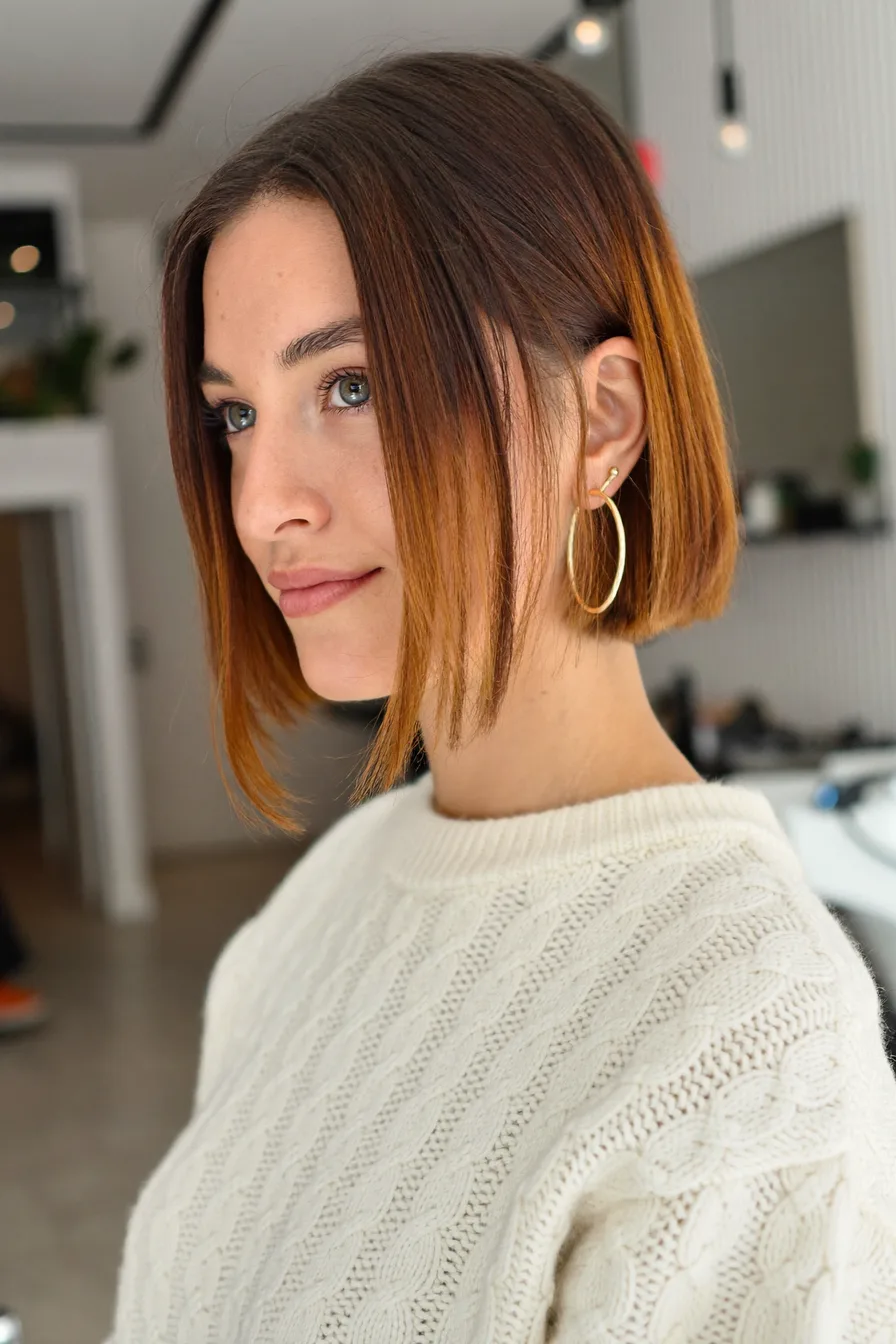 Sleek Chin-Length Blunt Bob with Warm Ombre Ends