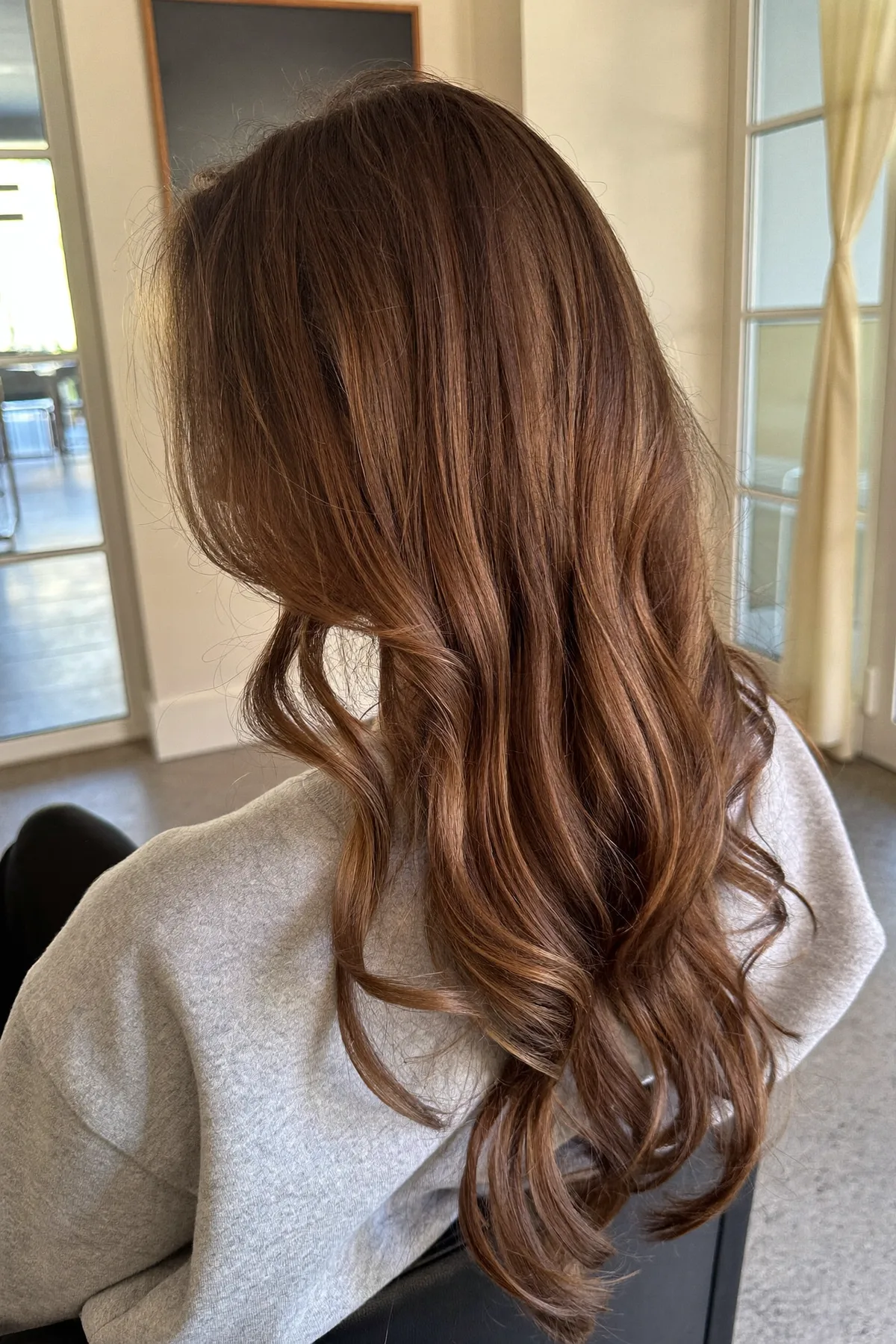 Auburn Copper Long Layered Waves for Mid-Back Length Hair