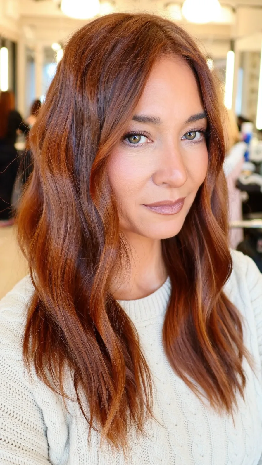 Modern Long Layered Auburn Hair with Subtle Balayage Highlights