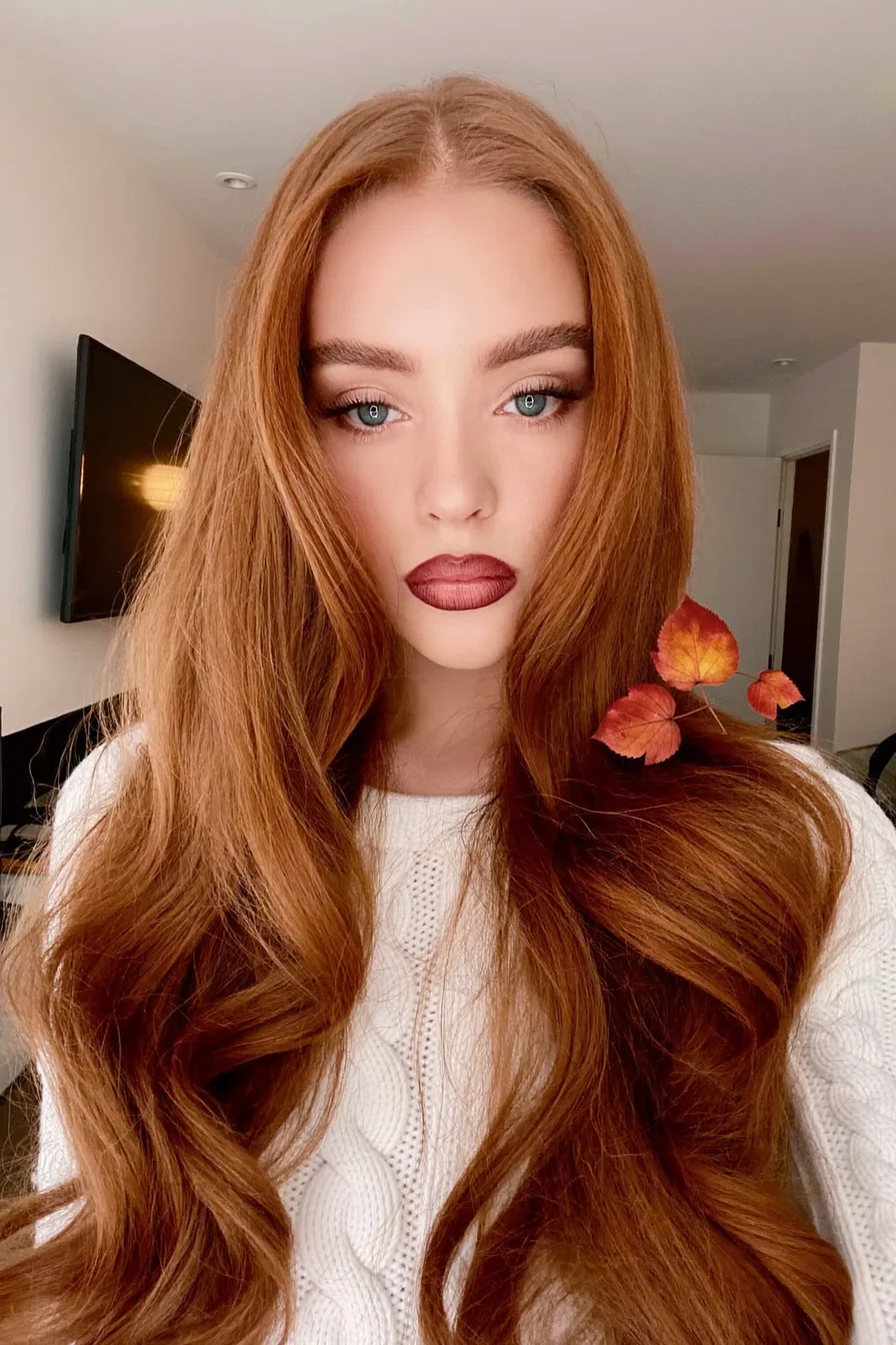 Elegant Long Copper Auburn Hair with Flowing Long Layers