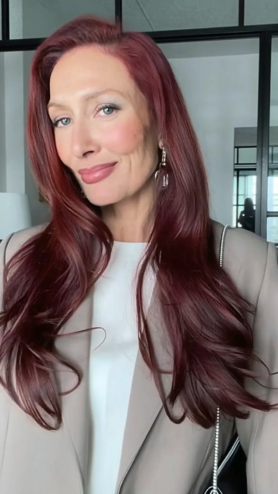 Elegant Long Layered Auburn Waves for Mature Women