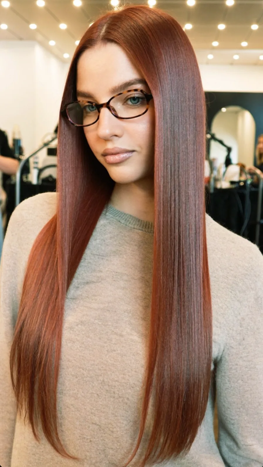 Sleek Long Blunt Cut with Center Part for Timeless Elegance