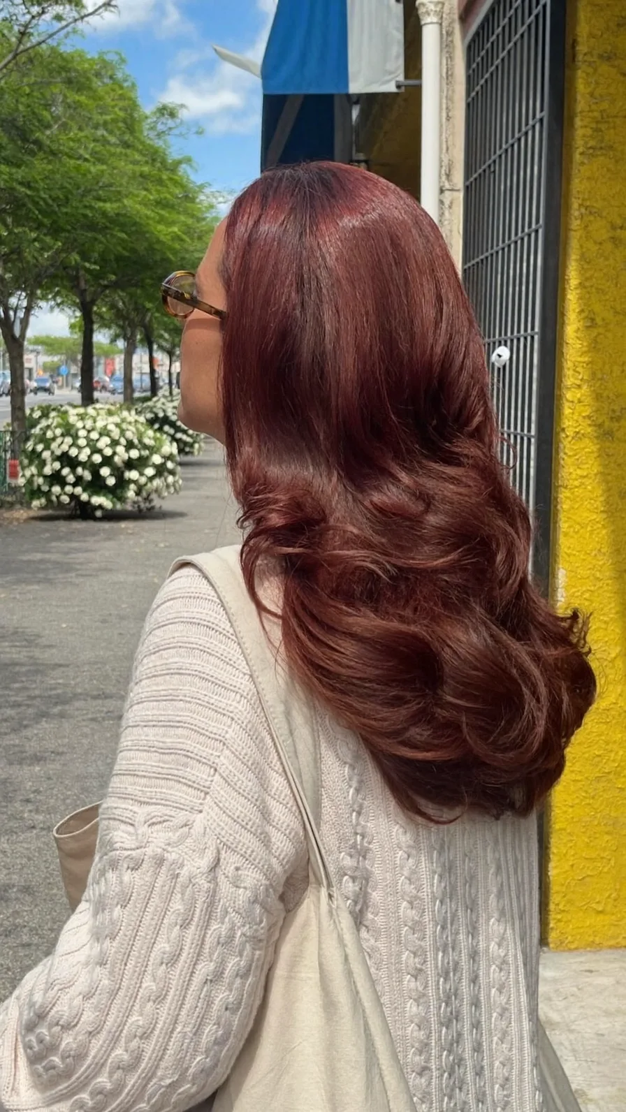 Rich Auburn Soft Waves with Long Layered Rounded Ends