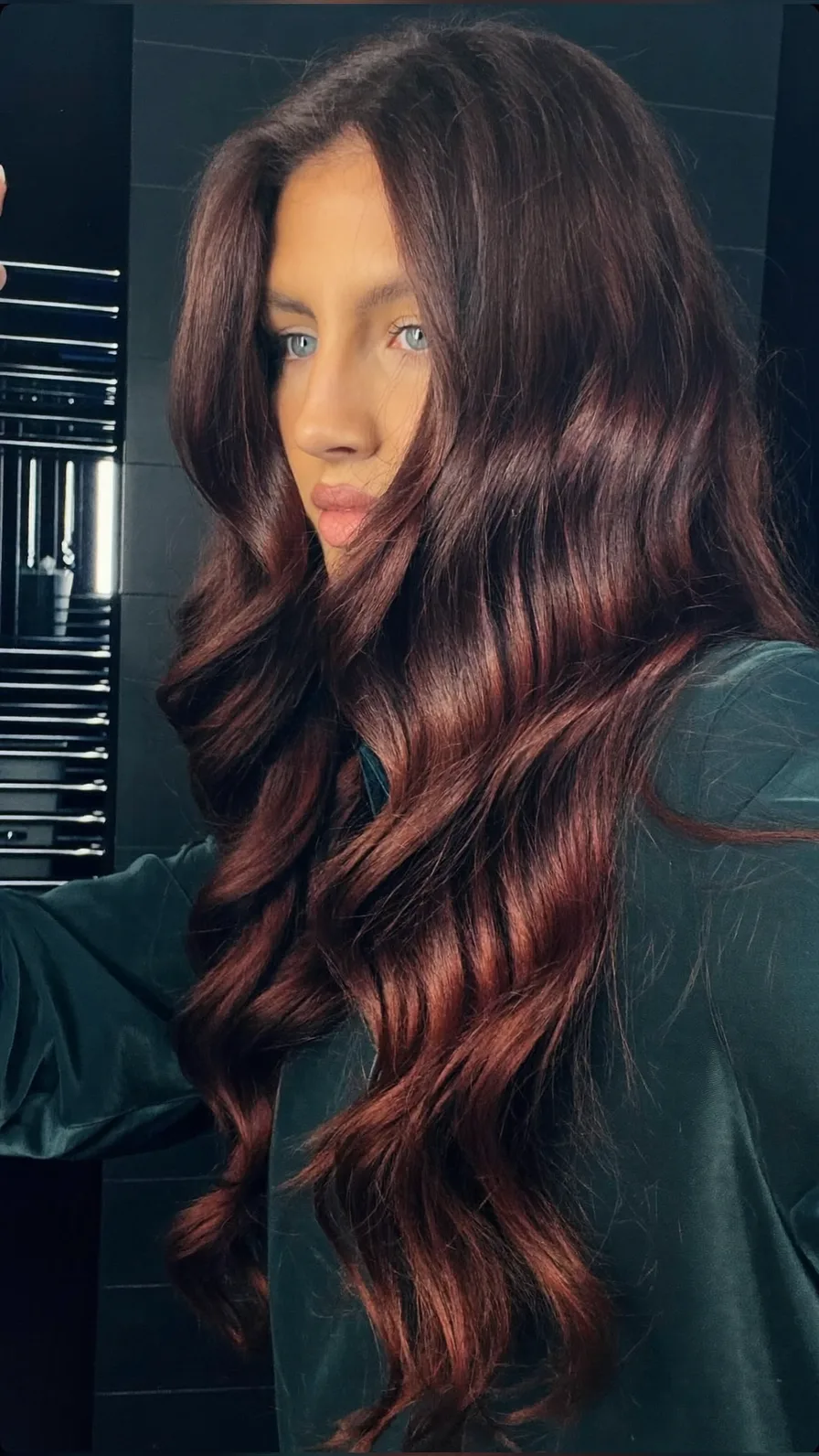 Voluminous Long Layers with Rich Auburn Brown Waves