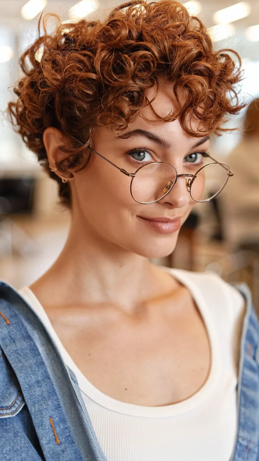 Voluminous Curly Pixie Cut with Natural Auburn Warmth