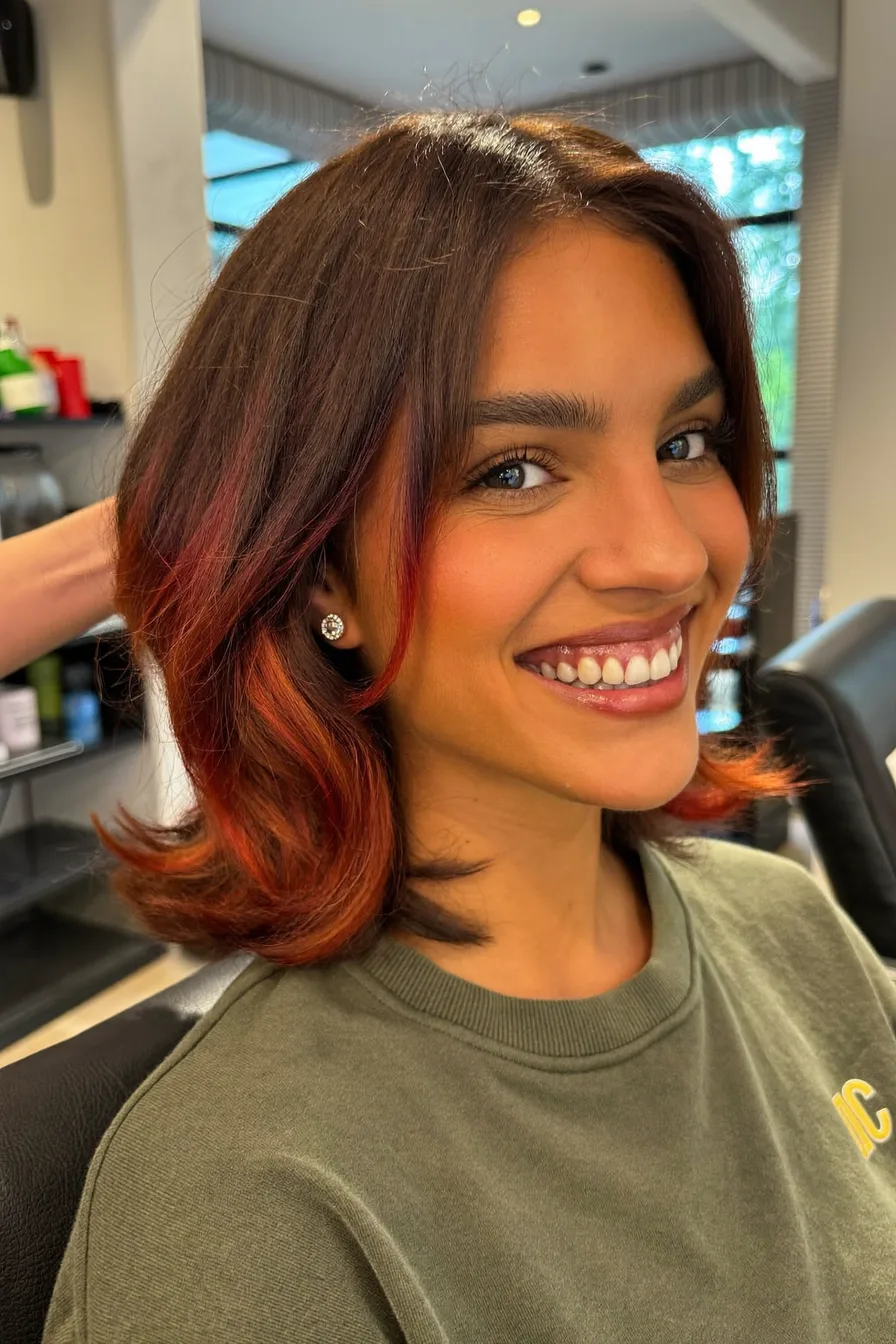 Modern Layered Auburn Red Bob with Flipped Ends Shine