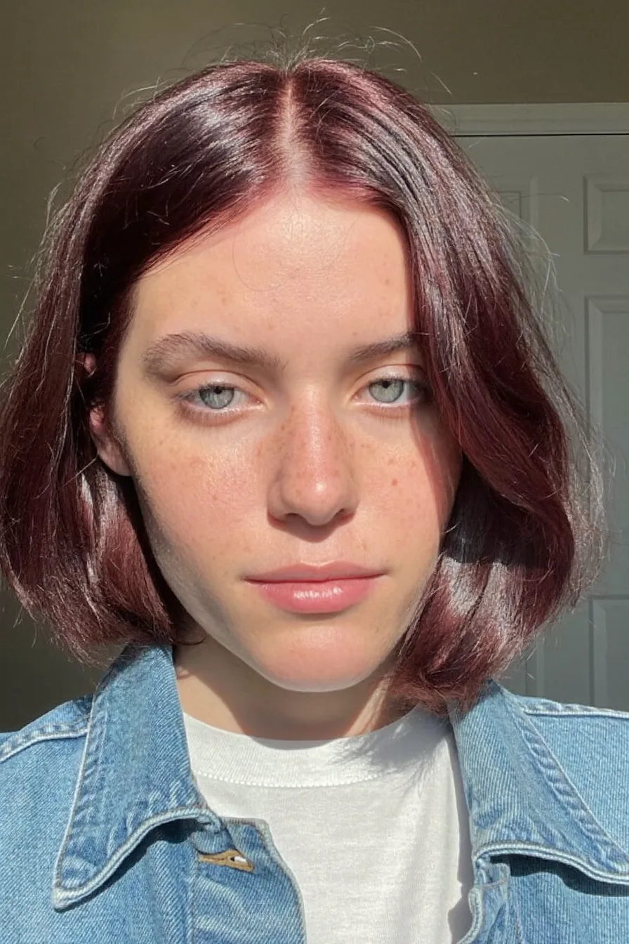 Sleek Center-Parted Auburn Red Bob with Glossy Finish