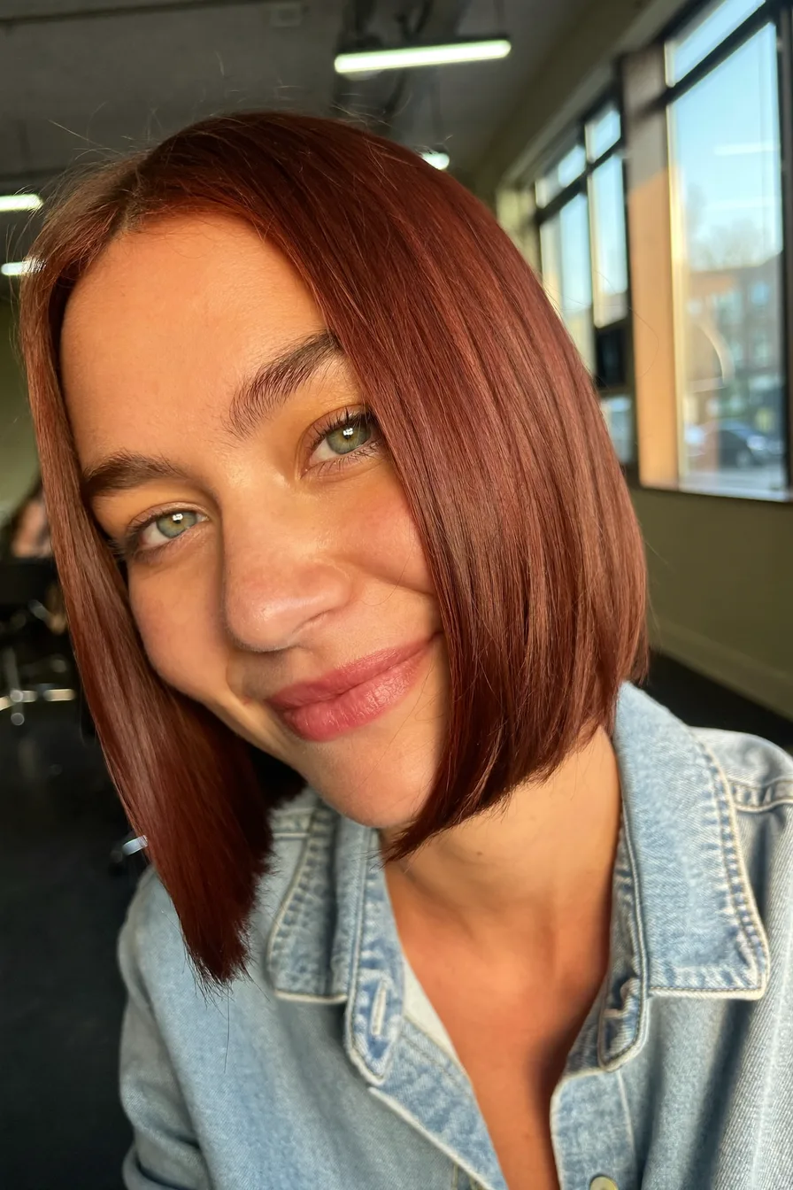 Sleek Auburn Red Blunt Bob for Effortless Sophistication