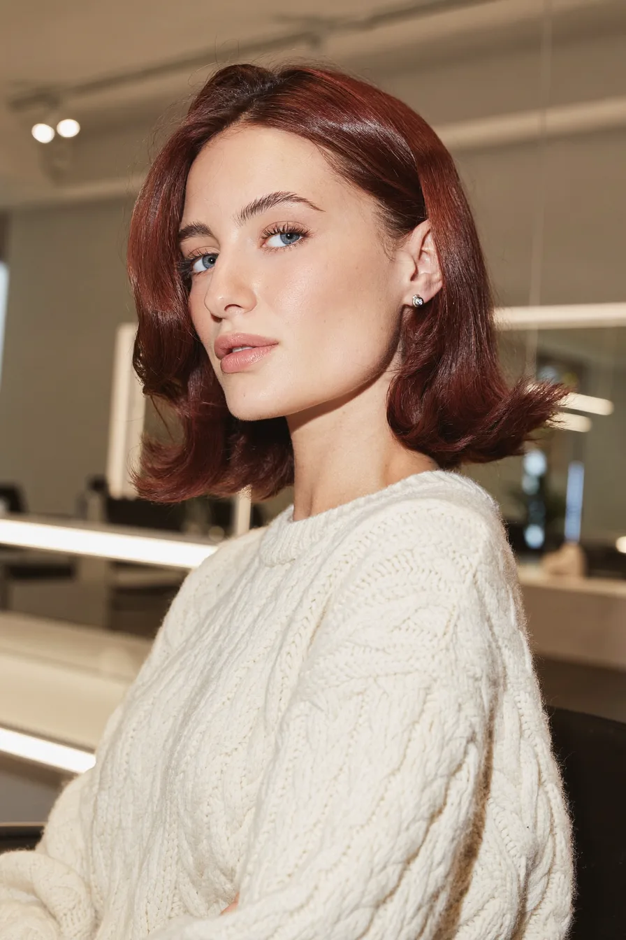 Classic Chin-Length Auburn Red Bob with Flipped Ends for Shine