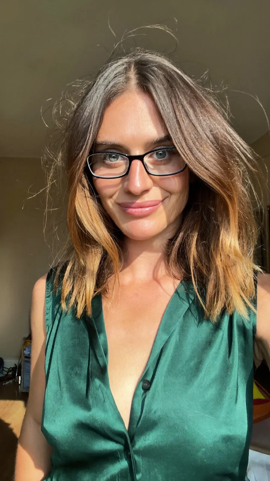 Shoulder-Length Wavy Hair with Balayage Long Layers Styled