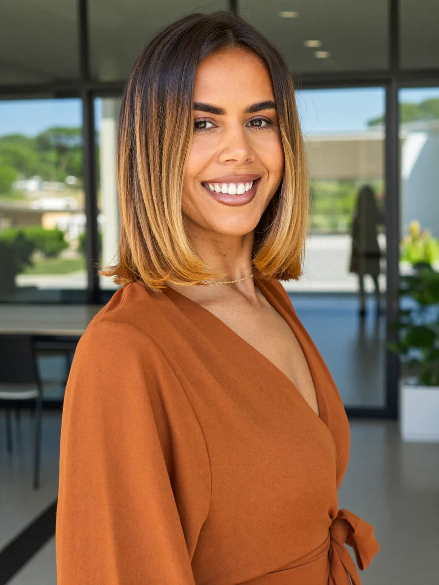 Chic Shoulder-Length Blunt Lob with Honey Blonde Balayage