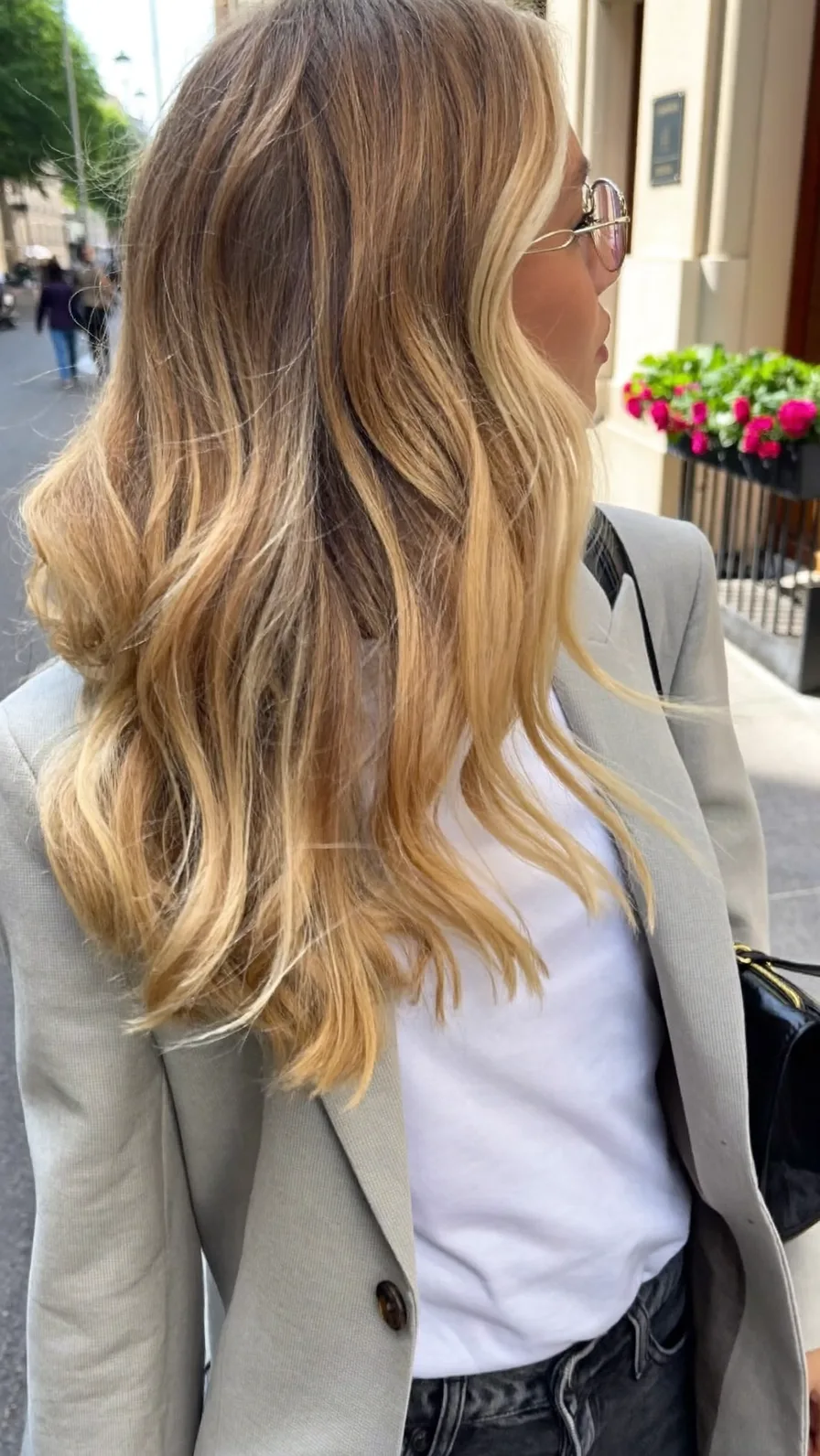 Modern Medium Length Layers with Honey Blonde Balayage Highlights