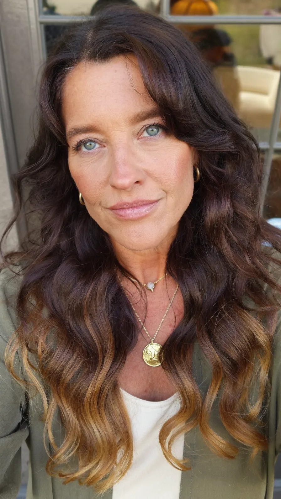 Elegant Long Layered Waves with Honey Blonde Balayage