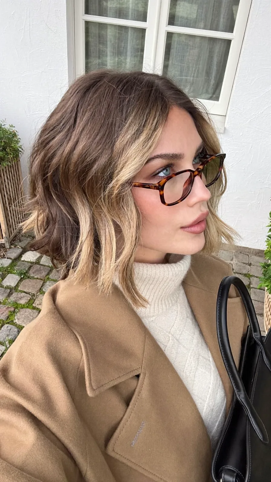 Chin-Length Textured Bob with Ash Brown Blonde Balayage