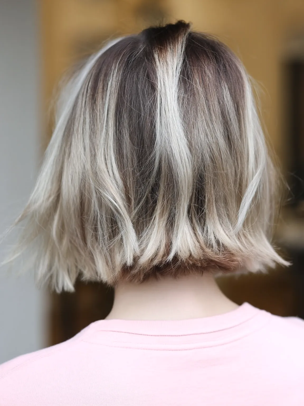 Chin-Length Textured Bob with Ash Bronde Balayage