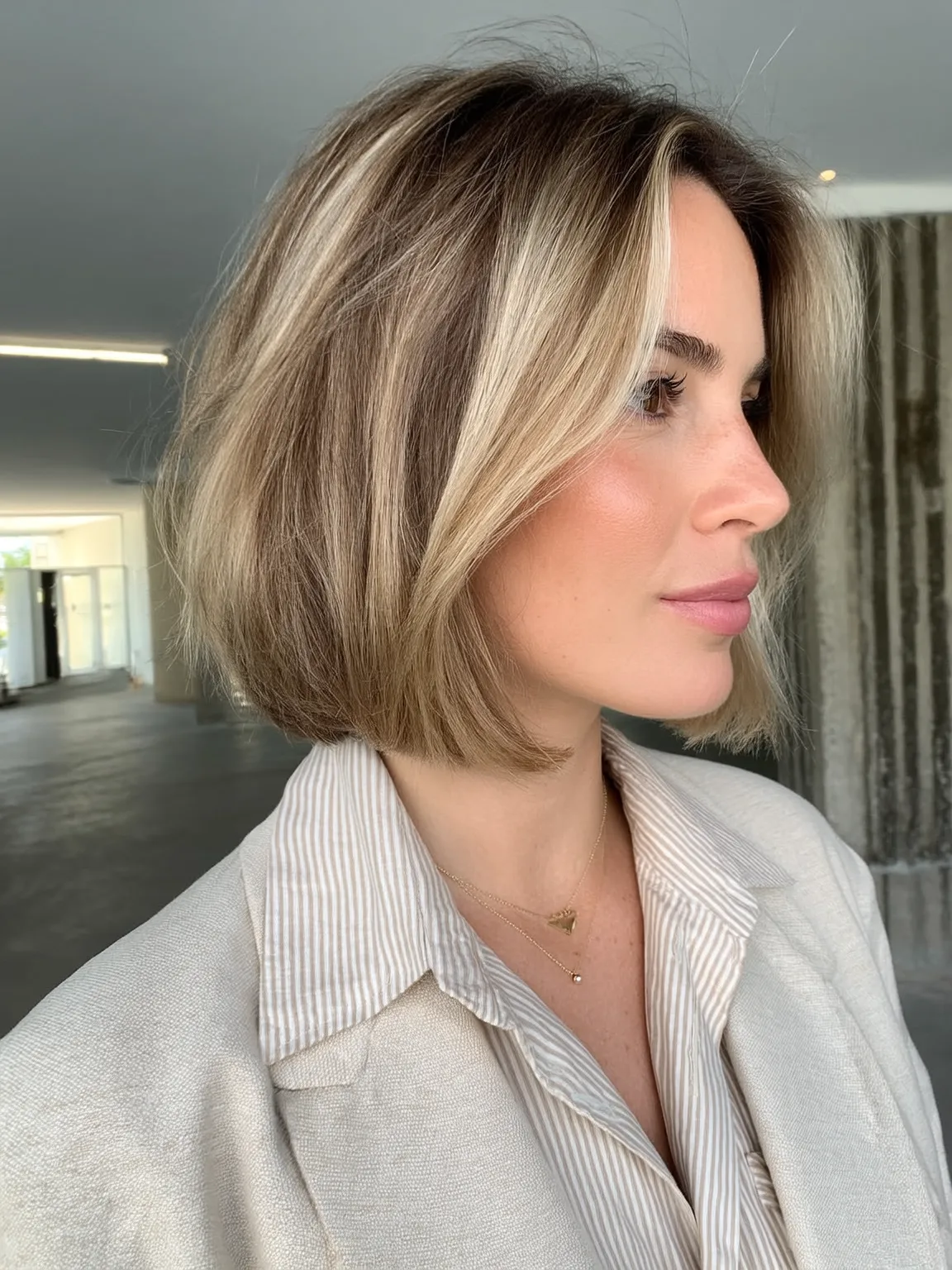 Chin-Length Bob with Sandy Blonde Balayage