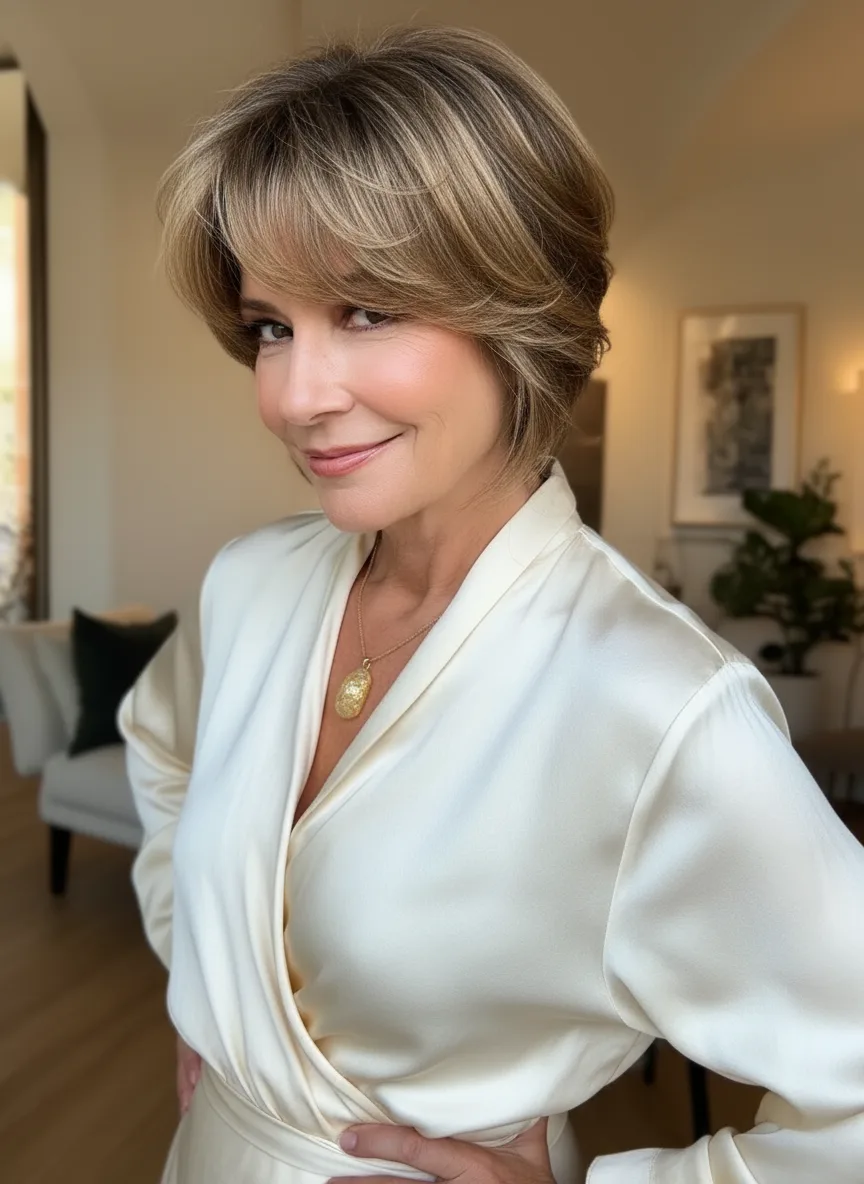 Chin-Length Texturized Bob with Honey Blonde Balayage