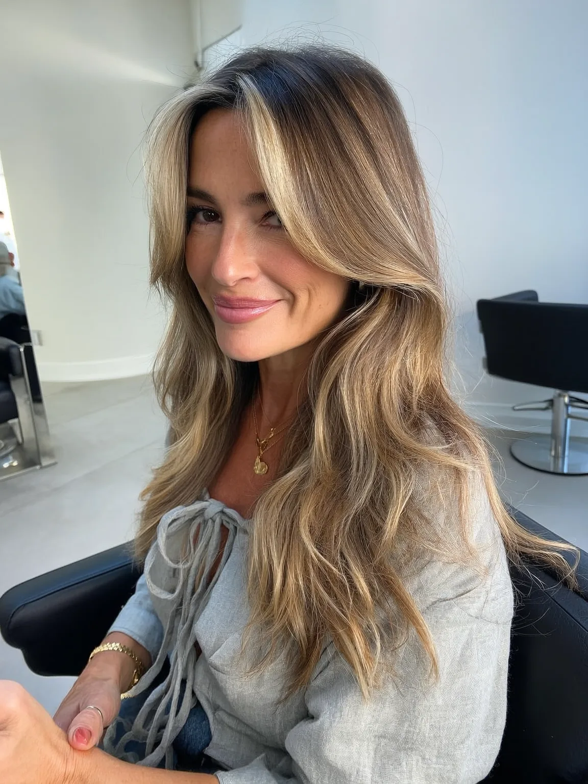 Long Wavy Layers with Honey Blonde Balayage